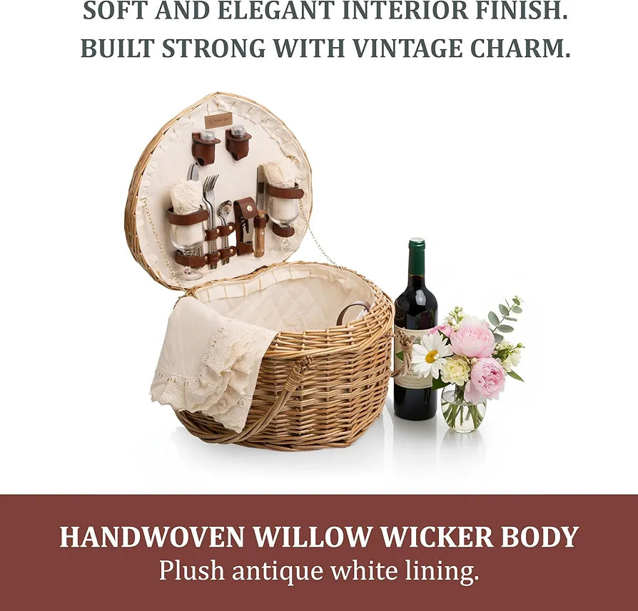 PICNIC TIME Heart Picnic Basket for 2, Deluxe Service for Two