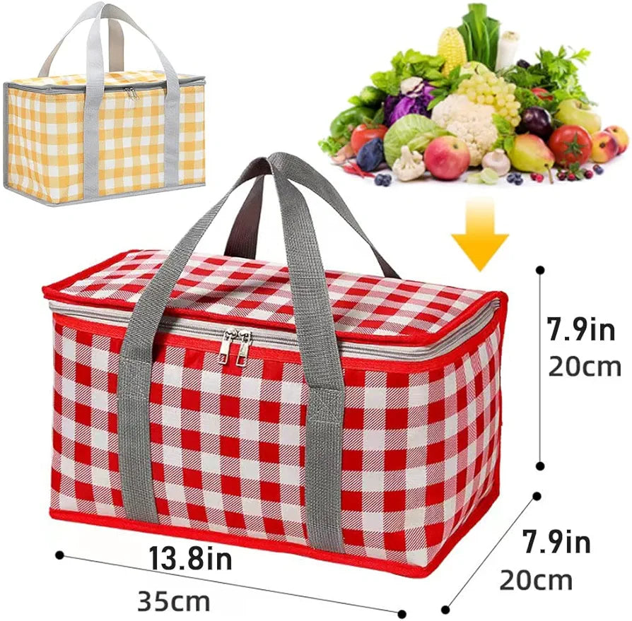 Insulated Reusable Food Picnic Bag, Cooler Bag with Zippered Top