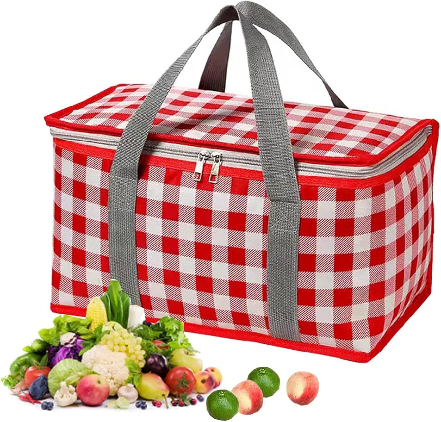 Insulated Reusable Food Picnic Bag, Cooler Bag with Zippered Top