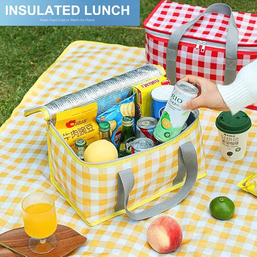 Insulated Reusable Food Picnic Bag, Cooler Bag with Zippered Top