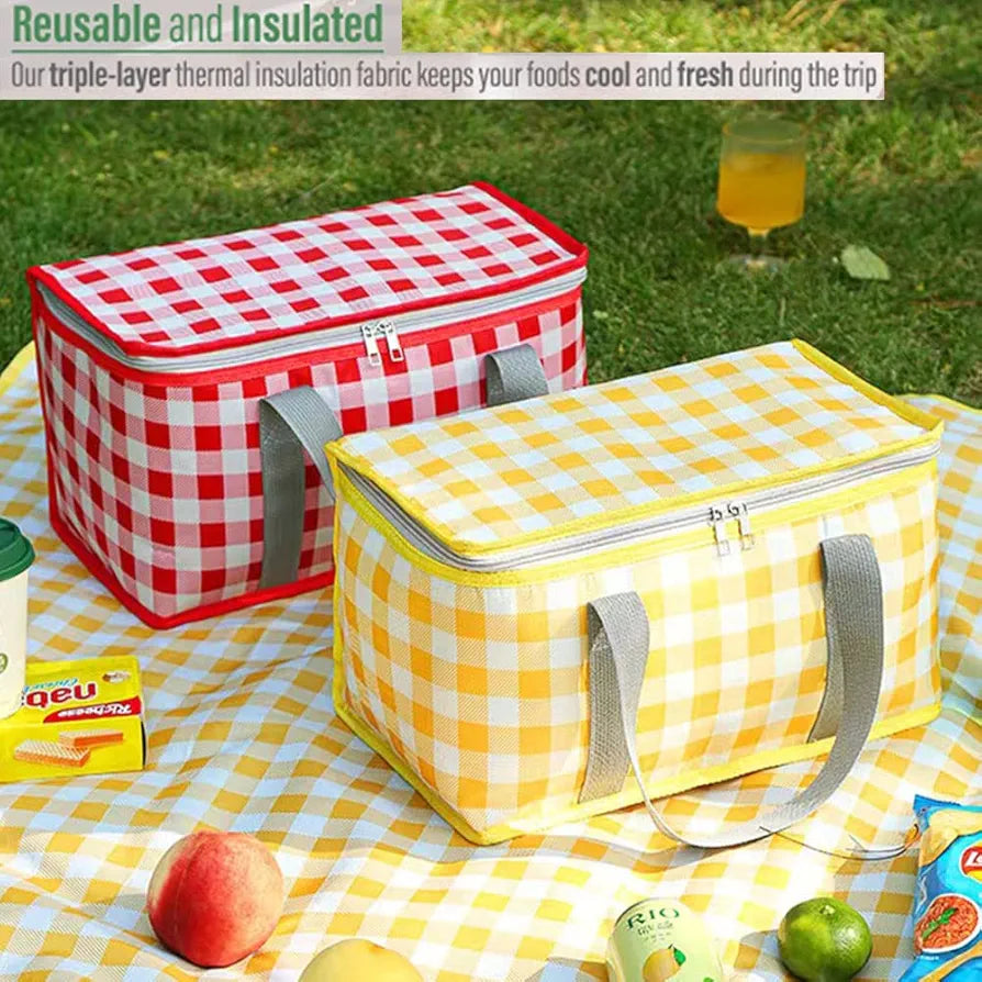Insulated Reusable Food Picnic Bag, Cooler Bag with Zippered Top