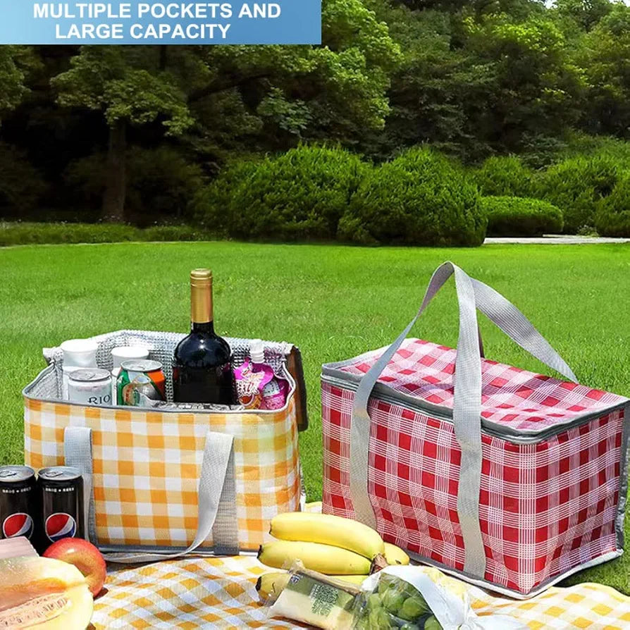 Insulated Reusable Food Picnic Bag, Cooler Bag with Zippered Top