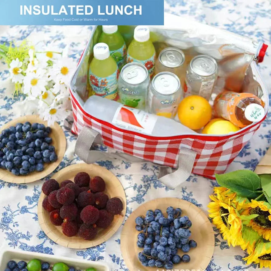 Insulated Reusable Food Picnic Bag, Cooler Bag with Zippered Top