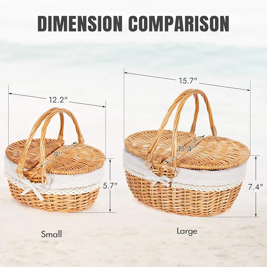 Happypicnic Wicker Picnic Basket with Handle, 15" Large Empty Basket