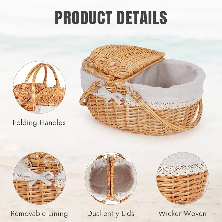 Happypicnic Wicker Picnic Basket with Handle, 15" Large Empty Basket