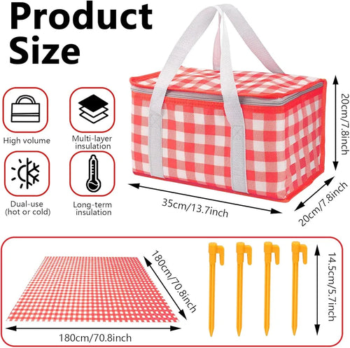Huakaile Insulated Picnic Basket with Blanket, Waterproof Cooler Bag
