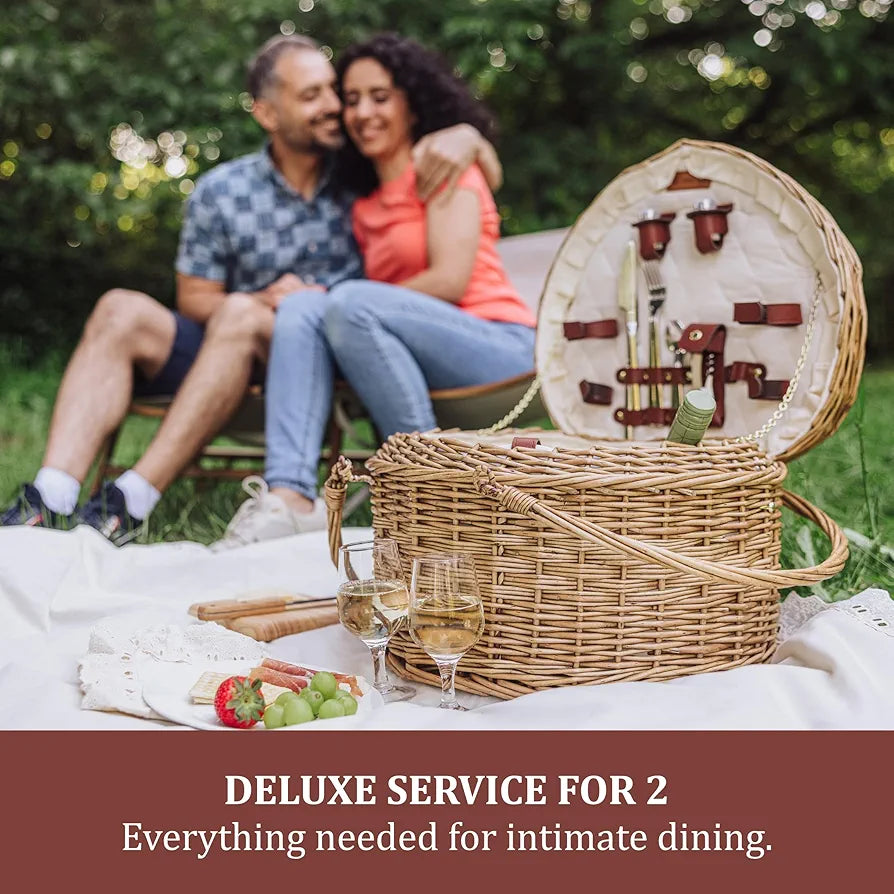 PICNIC TIME Heart Picnic Basket for 2, Deluxe Service for Two