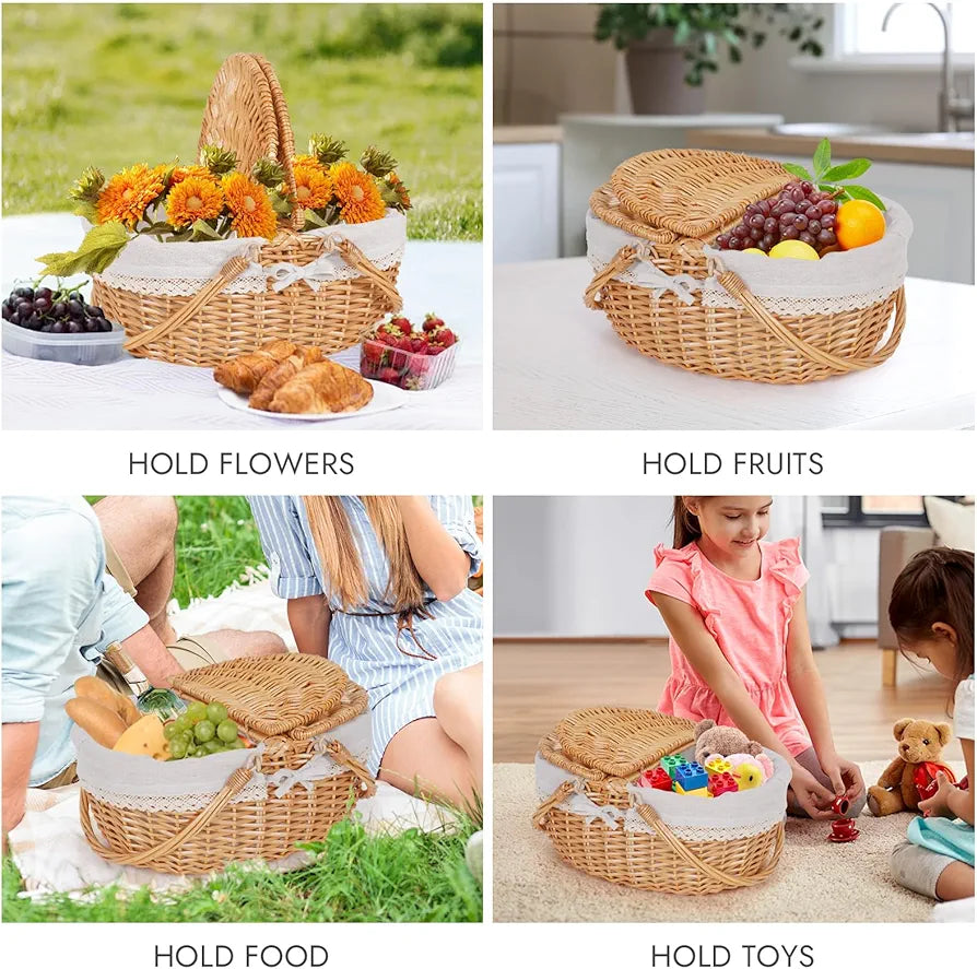 Happypicnic Wicker Picnic Basket with Handle, 15" Large Empty Basket