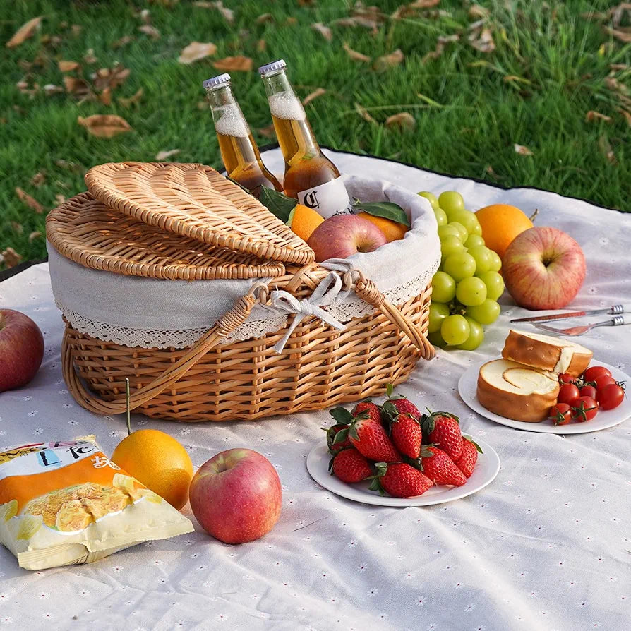 Happypicnic Wicker Picnic Basket with Handle, 15" Large Empty Basket