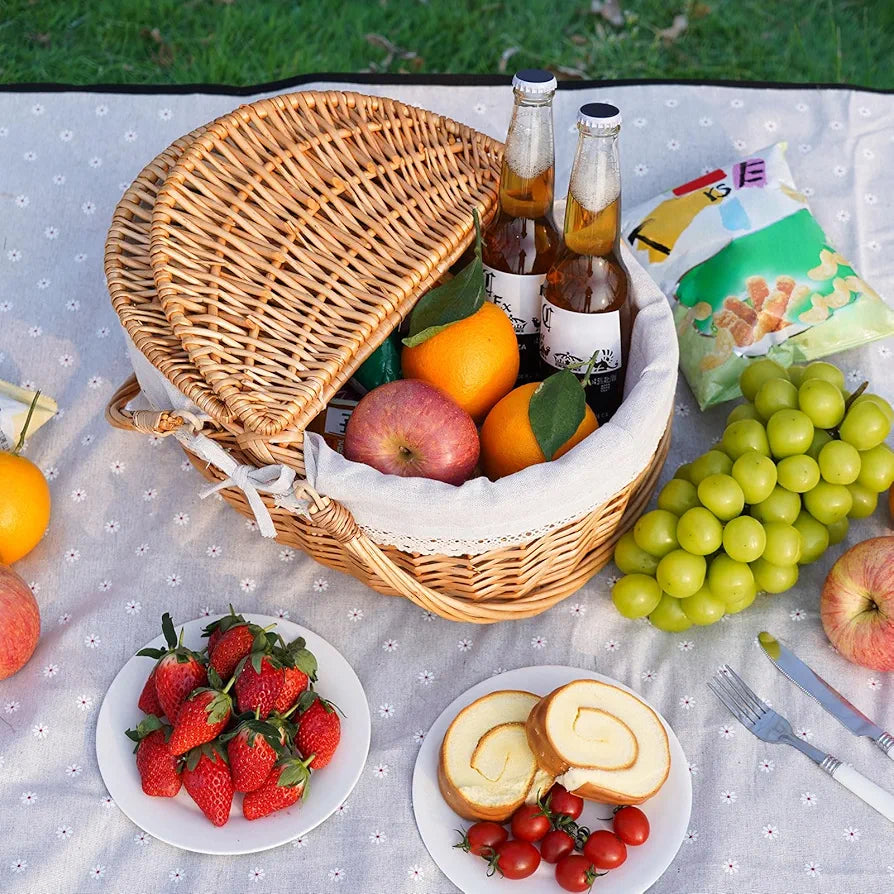 Happypicnic Wicker Picnic Basket with Handle, 15" Large Empty Basket