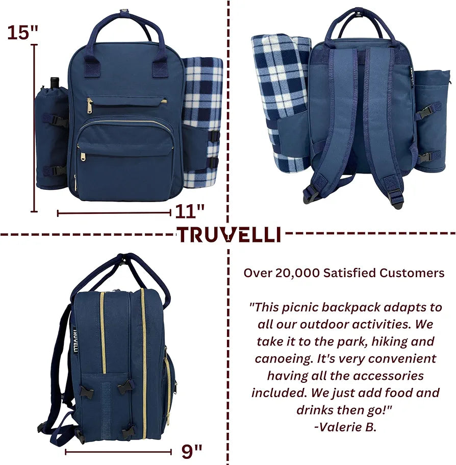 Truvelli Picnic Backpack for 2 with Blanket - 12-in-1 Insulated Set