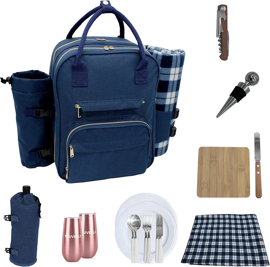 Truvelli Picnic Backpack for 2 with Blanket - 12-in-1 Insulated Set
