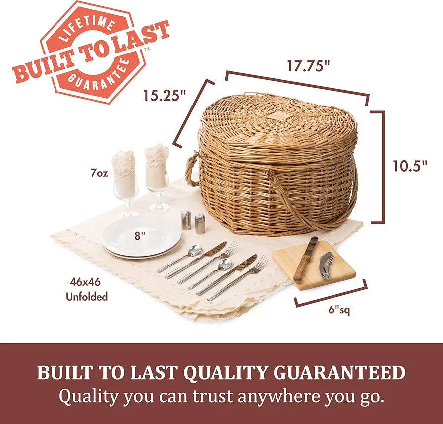 PICNIC TIME Heart Picnic Basket for 2, Deluxe Service for Two