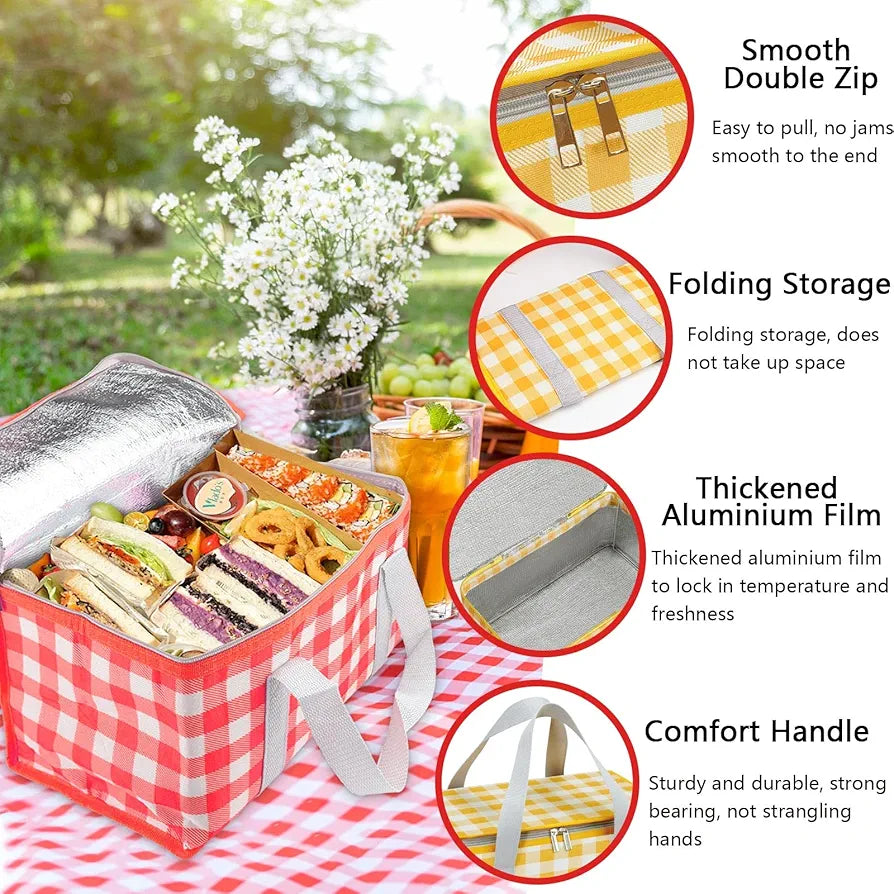 Huakaile Insulated Picnic Basket with Blanket, Waterproof Cooler Bag