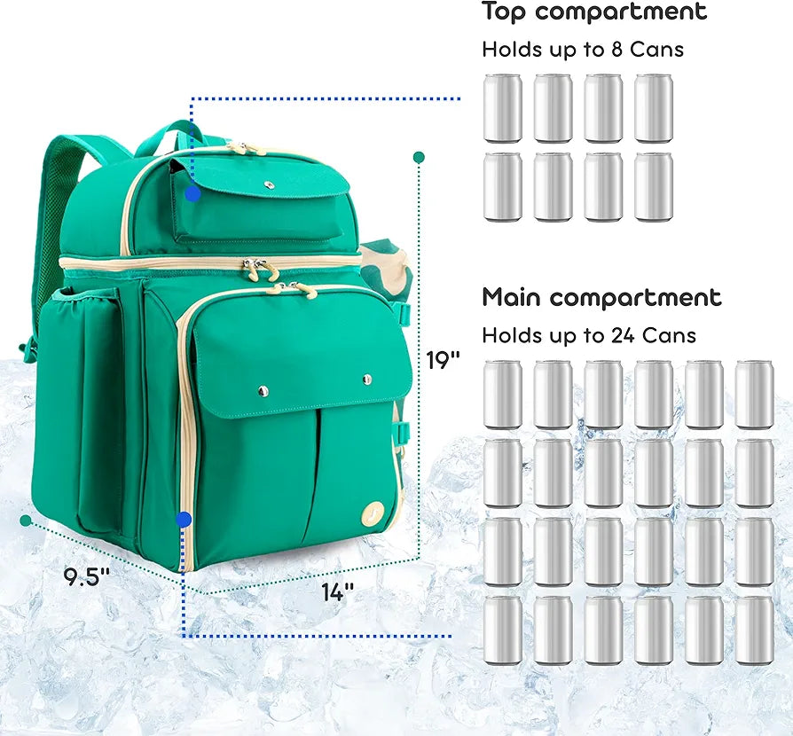 J World Picnic Backpack Cooler for 4 with Waterproof Blanket, Green