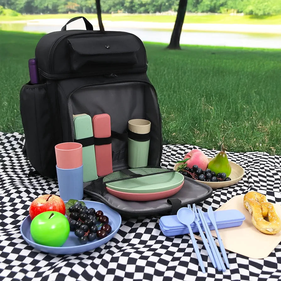 J World Picnic Backpack Cooler for 4 with Waterproof Blanket, Green