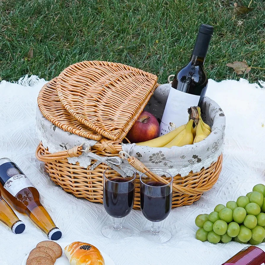 ZORMY 15" Wicker Picnic Basket with Removable Liner and Folding Handles