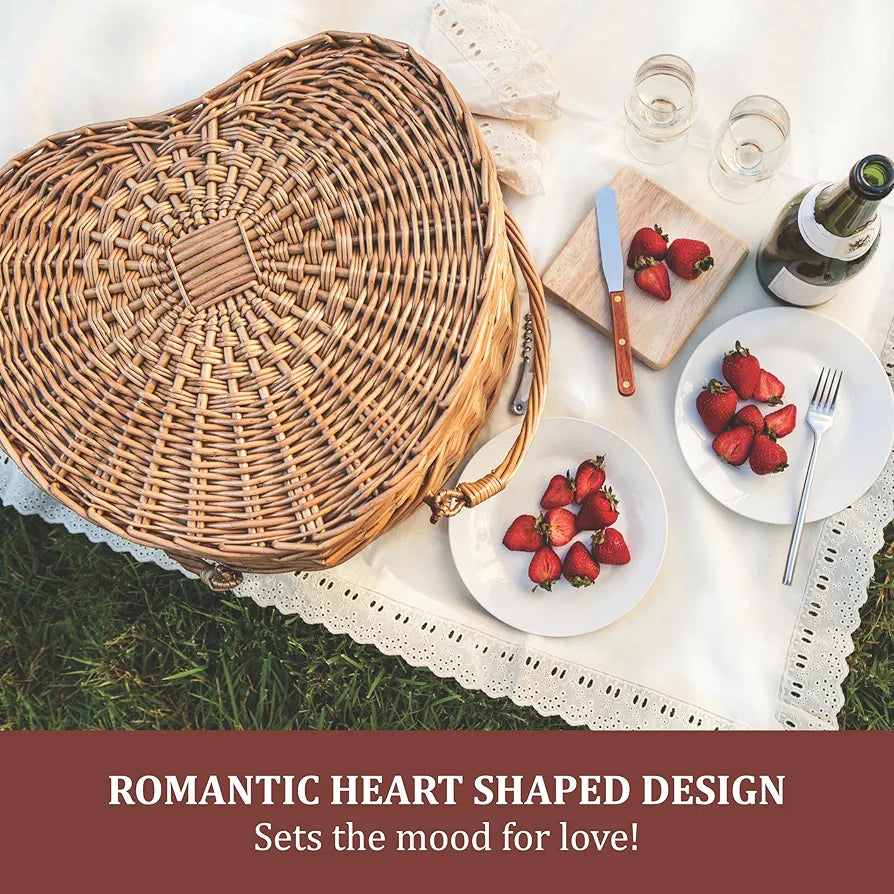 PICNIC TIME Heart Picnic Basket for 2, Deluxe Service for Two